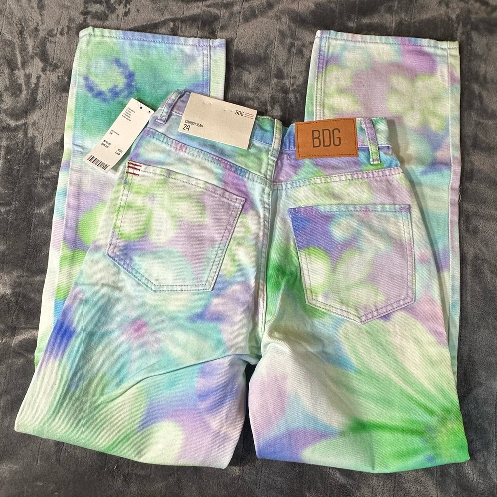 BDG Womens 24” High-Waisted Floral Print Wide-Leg Jeans Pastel - Picture 2 of 16